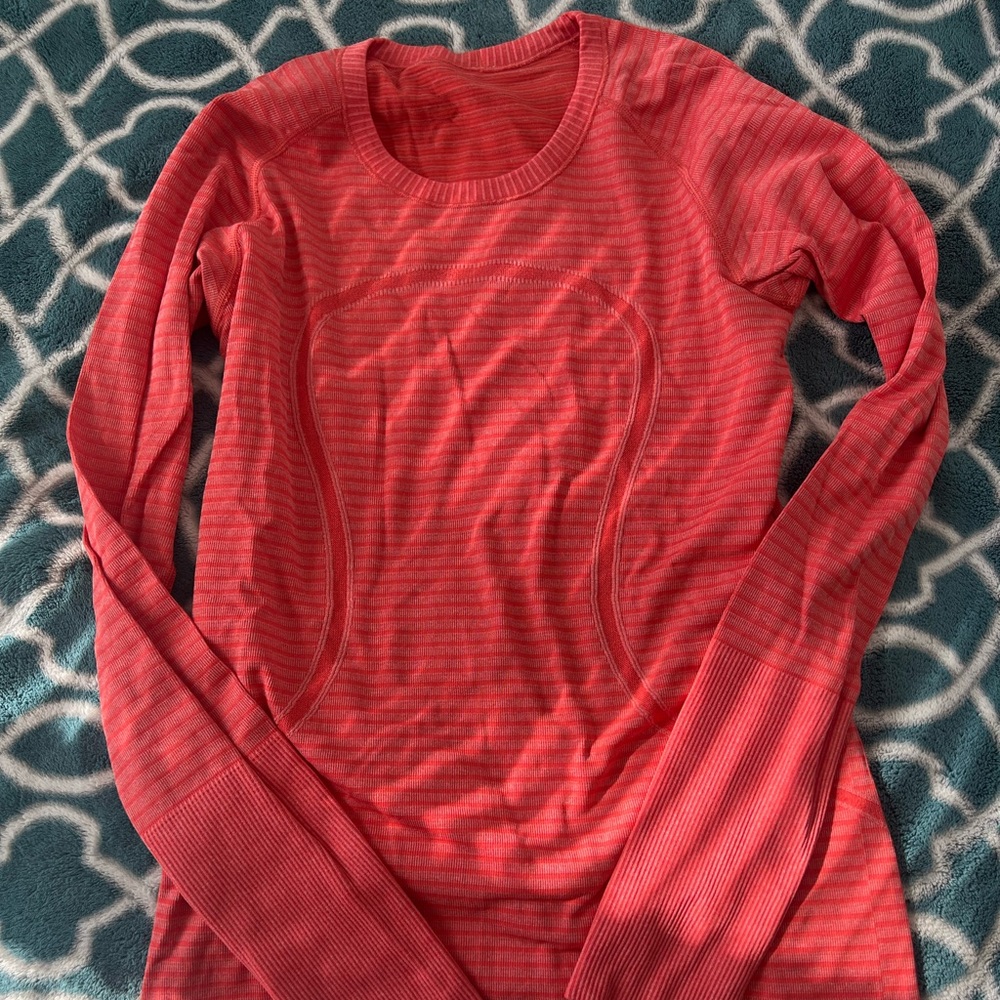 Lululemon long sleeve swiftly tech, coral stripe, Sz 8